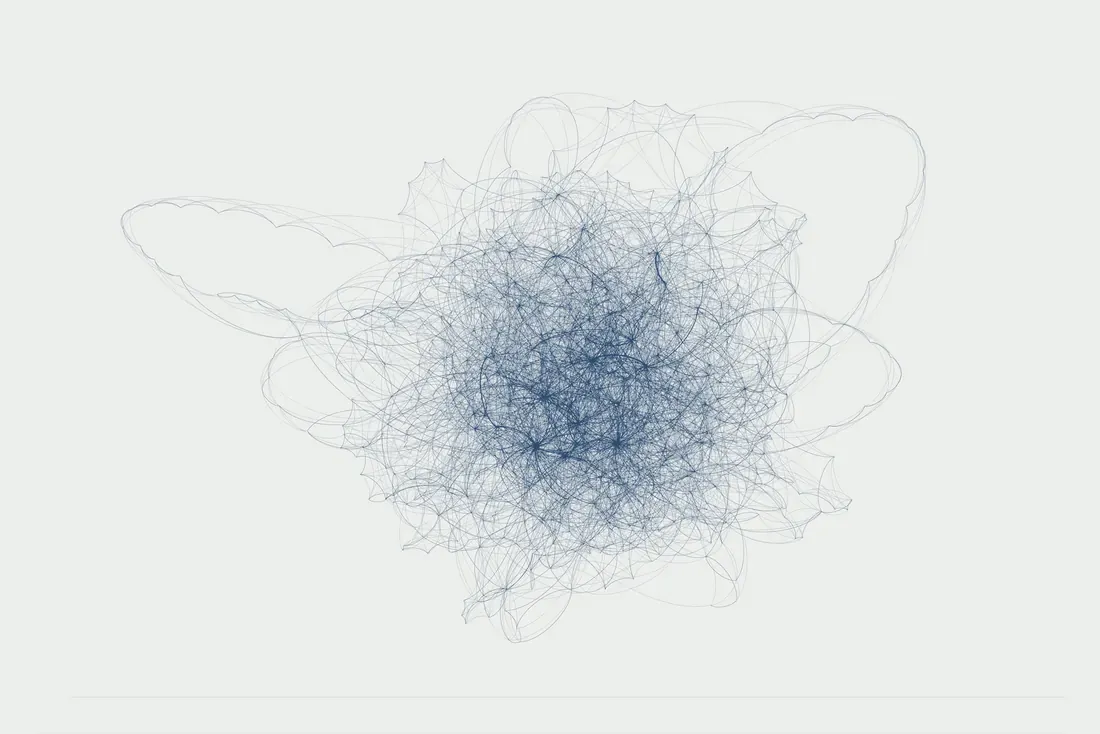 Fine intersecting lines forming a dense irregular web.